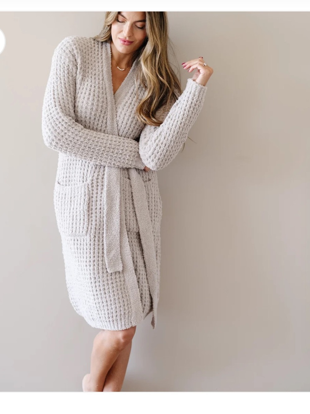 Saranoni Cozy Waffle Knit Robe - oatmeal Wrap with Tie Belt